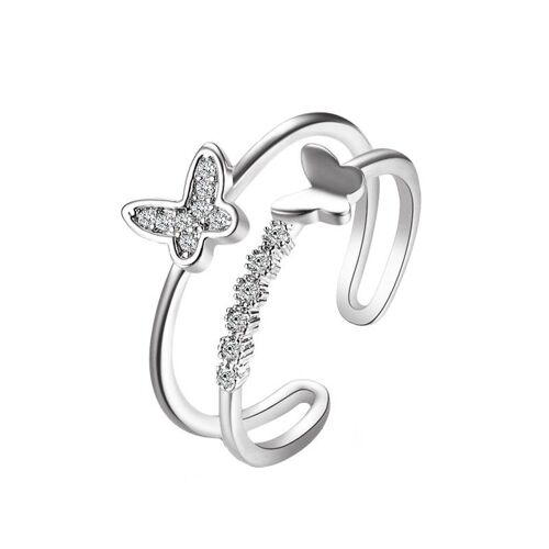 Bague Papillon Double Pour Femmes, Bijoux À La Mode Européenne Et Américaine, Bague Populaire En Or Rose Et Zircon, Bague D'ouverture Réglable