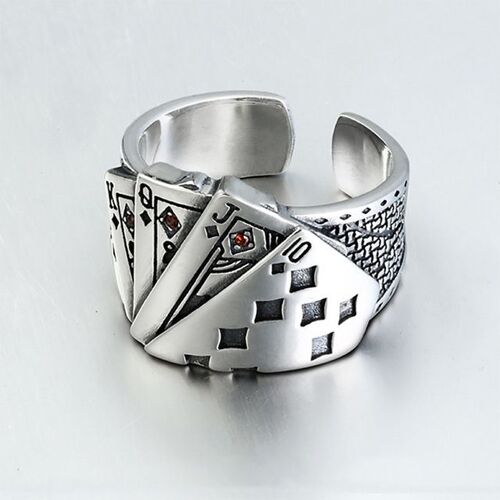 Bague Rétro En Zircone Cubique Pour Hommes Et Femmes, Anneau Fendu En Acier Inoxydable, Réglable, Gravé, Personnalité Punk, Cartes À Jouer, Nouvelle Collection
