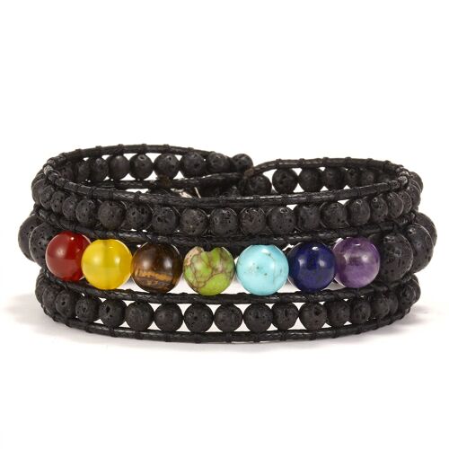 Bracelet À 3 Couches En Cuir Pour Femmes, Style Ethnique, Bohème, Pierre Volcanique Naturelle, Perlé, Tissé À La Main, Noeud Coulissant