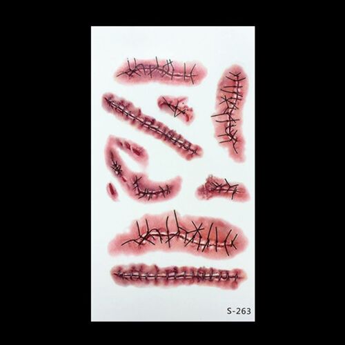 Tatouage De Cicatrices De Zombie, 1 Pièce, Décoration D'halloween Étanche, Tatouage Avec Fausse Croûte De Sang, Maquillage, Blessure De Sang Effrayante