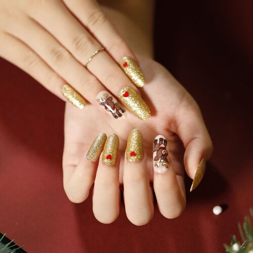 Faux Ongles À Pression En Forme De Cercueil Pour Femmes Et Filles, En Acrylique, Courts, Scintillants, Pour Fête De Noël, 24 Pièces 