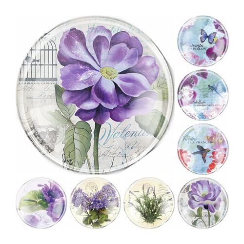 Cabochon Camée En Verre Fait À La Main, 6 Tailles, Fleur Violette, À Dos Plat, Bijoux, Breloque, Réglage De Pendentif Photo