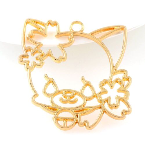 Pendentif En Métal Ajouré, 2 Pièce/Ensemble, Mignon Ours Cochon Lapin, Cadre Creux, Or Kc Or, Réglage De La Lunette Cabochon, Bricolage, Résine Uv