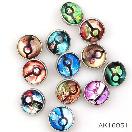 Lot De 12 Boutons À Pression En Métal, Bijoux De Haute Qualité, En Verre De Chat, De 18mm