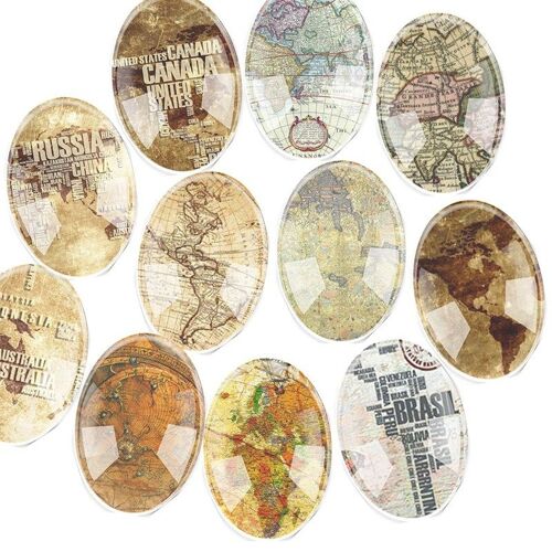 Cabochon En Verre Fait À La Main 13x18mm   30x40mm, Carte Globe, Ovale, Dos Plat, Bijoux, Breloque, Réglage De Pendentif Photo