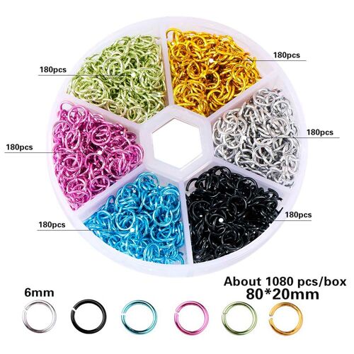 Boîte De Bagues Sautantes En Aluminium Arc En Ciel, Boîte De 6mm, Ensemble De Bagues Fendues, Bricolage Pour Collier, Accessoires De Fabrication De Bijoux Faits À La Main
