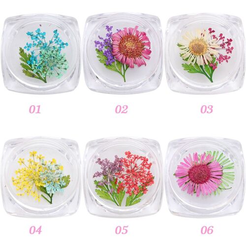 Boîte De Fleurs Séchées En Résine Époxy Uv, 4 Boîtes Aléatoires, Autocollant Floral Naturel 3d Pour Bricolage, Décalcomanies D'art Pour Ongles, Bijoux Gel Uv