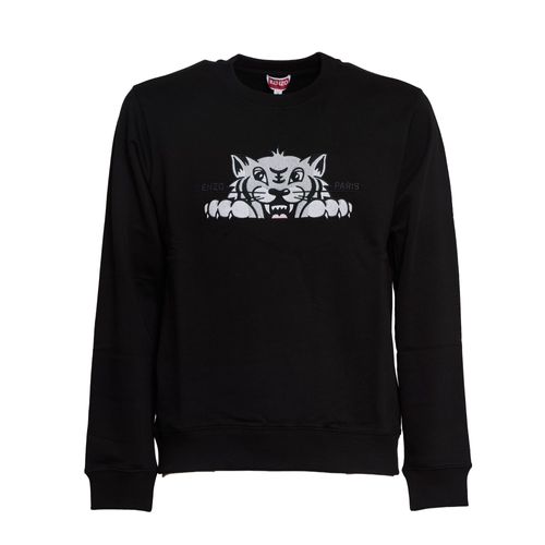 Sweatshirt Noir En Coton Kenzo Avec Tigre Heureux Brodé