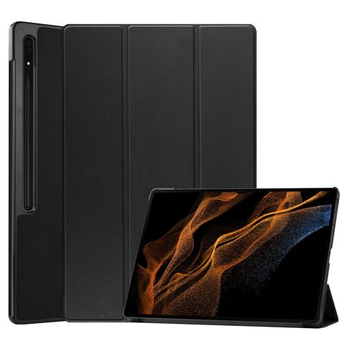 Coque Pour Samsung Galaxy Tab S8 Ultra Custer Texture Tablette,Étui Pour Samsung Galaxy Tab S8 Ultra Housse En Cuir Pu Avec Support À Trois Volets Et Fonction D'hibernation,Noir