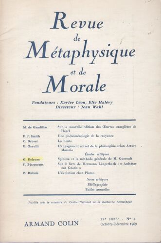Revue De Metaphysique Et De Morale N°4.1969