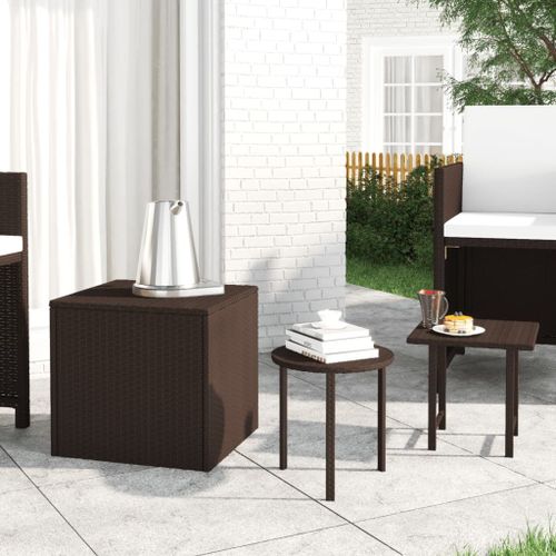 Vidaxl Tables D'appoint De Jardin 3 Pcs Marron Résine Tressée