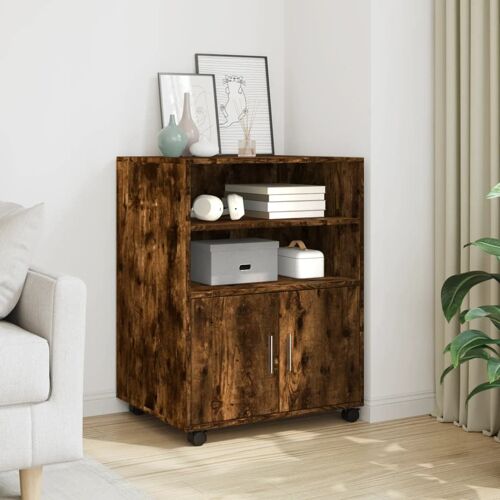 vidaXL Armoire à roulettes chêne fumé 60x48x81 cm bois d'ingénierie