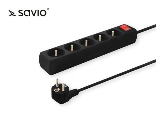 Power strip with anti-surge protection 5 outlets with ground wire, 5m Savio LZ-03