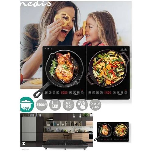 Plaque à induction Laquée - 2 zones - 3500 W - Affichage LED - Petit prix Protection contre la surchauffe