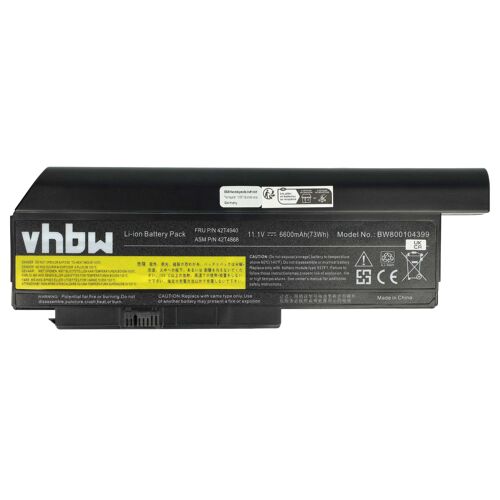vhbw Batterie remplacement pour Lenovo 45N1029, 45N1175 pour ordinateur portable (6600mAh, 10,8V, Li-ion)