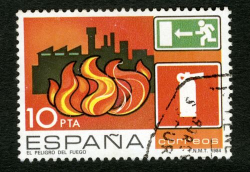 Timbre Oblitéré Espana, El Peligro Del Fuego, 1984, Correos, 10 Pta