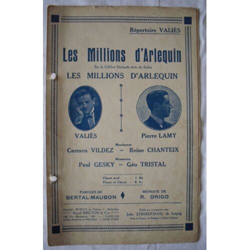 Partition Et Paroles De Chanson : Les Millions D'arlequin.
