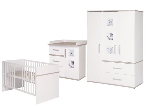 Ensemble De Chambre "Moritz" - Lit Bébé + Commode Á Langer + Armoire À 3 Portes