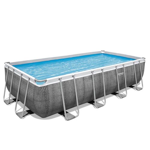 Piscine tubulaire rectangle power steel 488 x 244 x 122 cm - motif rotin gris