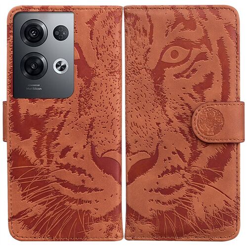 Saturcase Coque Pour Oppo Reno 8 Pro Plus, Embossage De Tigre Pu Cuir Magnétique Flip Portefeuille Support Porte-Carte Protecteur Housse Étui Pour Oppo Reno 8 Pro Plus (Marron)