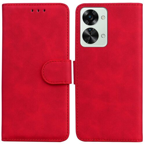 Saturcase Coque Pour Oneplus Nord 2t, Toucher Confortable Pu Cuir Magnétique Flip Portefeuille Support Porte-Carte Protecteur Housse Étui Pour Oneplus Nord 2t (Rouge)