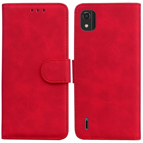 Saturcase Coque Pour Nokia C2 2nd Edition 2022, Toucher Confortable Pu Cuir Magnétique Flip Portefeuille Support Porte-Carte Protecteur Housse Étui Pour Nokia C2 2nd Edition 2022 (Rouge)