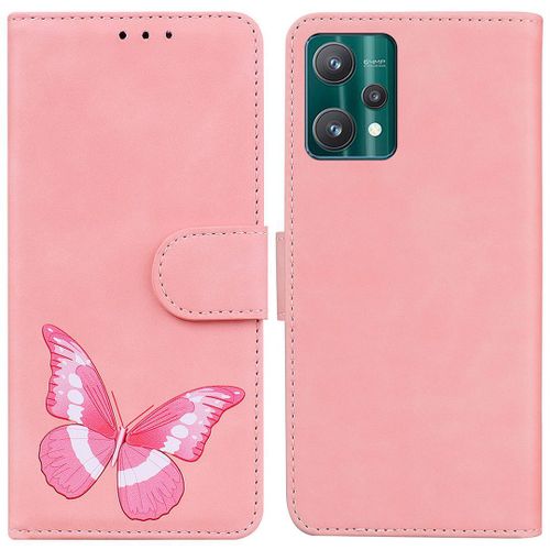 Saturcase Coque Pour Realme 9 Pro Plus, Motif Papillon Imprimé Pu Cuir Magnétique Flip Portefeuille Support Porte-Carte Protecteur Housse Étui Pour Realme 9 Pro Plus (Cy-Pink)
