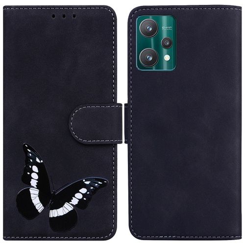 Saturcase Coque Pour Realme 9 Pro Plus, Motif Papillon Imprimé Pu Cuir Magnétique Flip Portefeuille Support Porte-Carte Protecteur Housse Étui Pour Realme 9 Pro Plus (Cy-Noir)