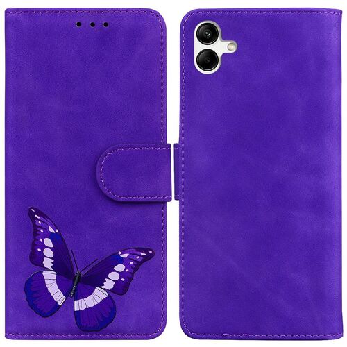 Saturcase Coque Pour Samsung Galaxy A04, Motif Papillon Imprimé Pu Cuir Magnétique Flip Portefeuille Support Porte-Carte Protecteur Housse Étui Pour Samsung Galaxy A04 (Cy-Violet)