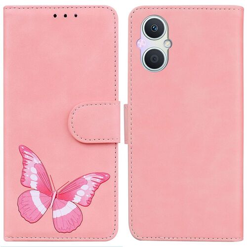 Saturcase Coque Pour Oppo A96 5g / Reno 7z 5g, Motif Papillon Imprimé Pu Cuir Magnétique Flip Portefeuille Support Porte-Carte Protecteur Housse Étui Pour Oppo A96 5g / Reno 7z 5g (Cy-Pink)