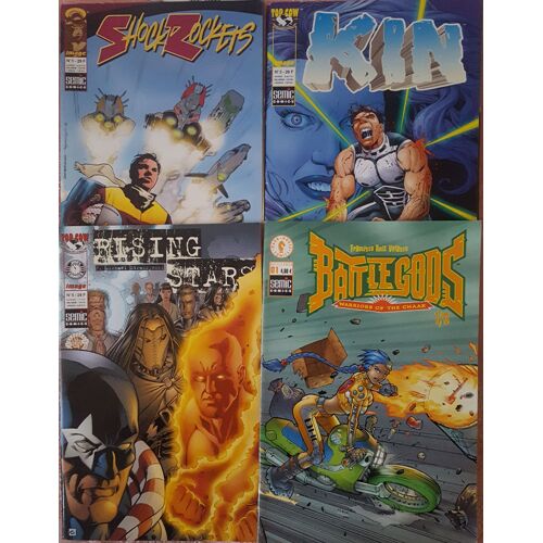 Battlegods No 1, Kin No 3, Rising Stars No 5, Shockrockets No 1 ( 4 Revues Semic Comics)