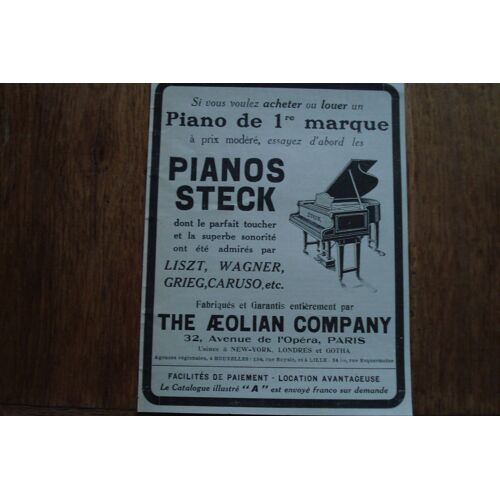 Publicité Années 1914    Pianos Steck