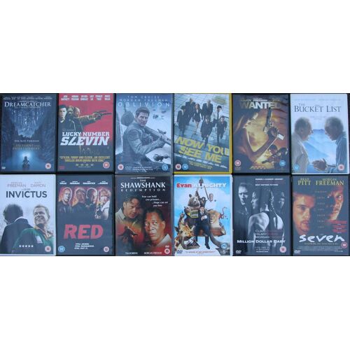 Morgan Freeman Collection 12 Dvds: The Bucket List Wanted Now You See Me Dreamcatcher Lucky Number Slevin Oblivion Seven Invictus Red Shawshank Redemption Evan Almighty Million Dollar Baby