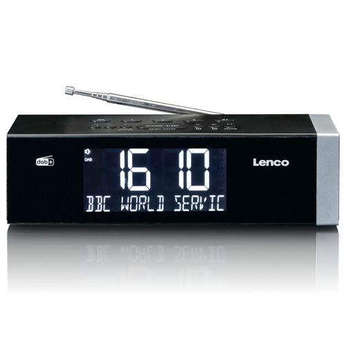 Radio-réveil FM stéréo avec horloge à commande radio et entrée AUX CR-640BK Noir-Argent