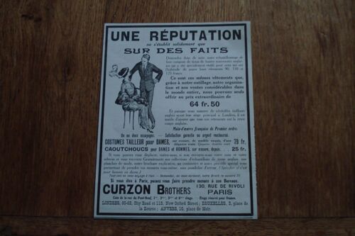 Publicité Années 1914     Costumes Tailleurs  Le Curzon