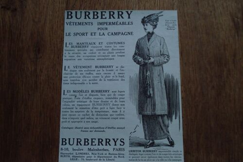 Publicité Années 1914     Vêtement Imperméable  Pour Le Sport Et La Campagne  Burberrys