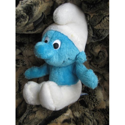 Peluche Doudou Schtroumpf Assis 1983 Peyo 27 Cm