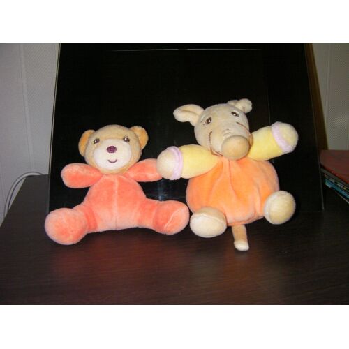 Kaloo - Lot De 2 Mini Doudous - Une Souris Et Un Ours Oranges