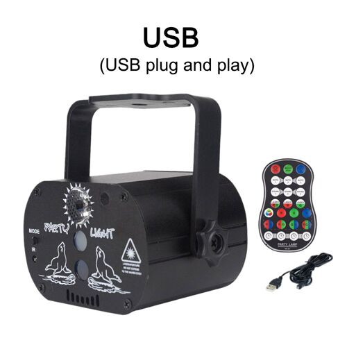 Mini Projecteur Laser De Scène Disco Rvb, Rechargeable, Led Usb, Commande Vocale, Lampe Rouge Bleu Vert, Lampe De Fête D'anniversaire De Mariage