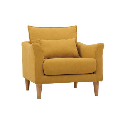 Fauteuil Scandinave Effet Velours Jaune Moutarde Et Hévéa Massif Kate