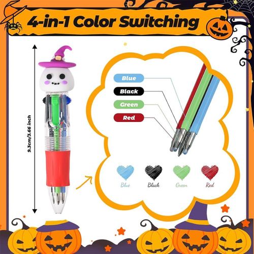 Lot De 4 Mini Stylos À Bille Multicolores De Dessin Animé,Halloween,Presse À Stylo À Bille 4 Couleurs,Stylo À Bille Multicolore Pour Étude De Bureau(A)