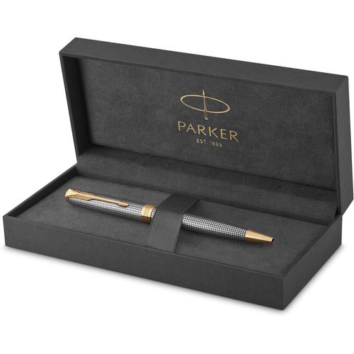 Sonnet Stylo Bille Luxe | Premium Argent Ciselé Avec Attributs Or | Pointe Moyenne | Encre Noir | Coffret Cadeau