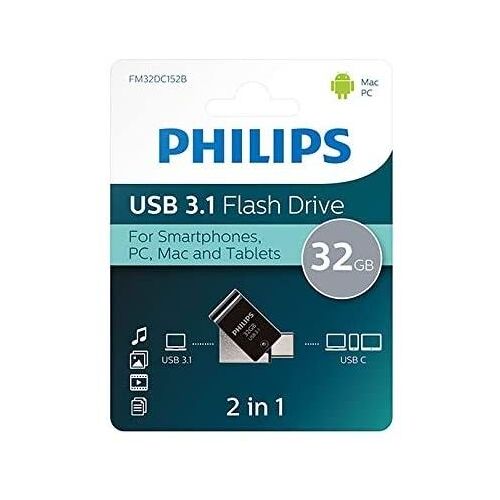 Philips 2 in 1 noir 32Go / GB OTG USB C + USB 3.1