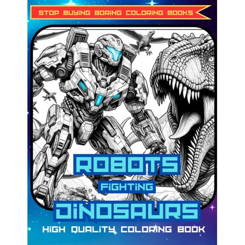 The First High Quality Cool Premium Coloring Book: Robots Fighting Dinosaurs: Great For Older Child, Kids, Or Teen. Age 5-15. Cool Gift For Holiday Present. (Robots Fighting Dinosaurs Coloring Books)