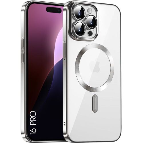 Coque Pour Iphone 16 Pro Avec Cercle Magnétique Protection Antichoc Transparent Contour Brillant Argenté - E.F.Connection