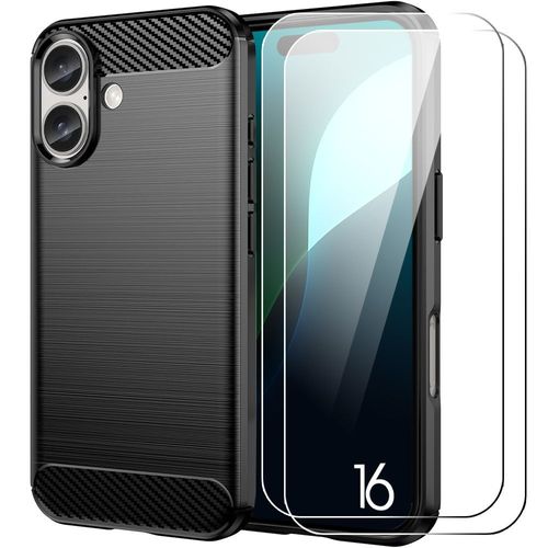 Coque + 2 Verres Trempés Pour Iphone 16, Protection Silicone Motif Traits Acier Noir - E.F.Connection