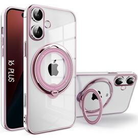 Coque pour iPhone 16 Plus, Protection Silicone Antichoc avec Contour Rose et Support Magnétique - E.F.Connection