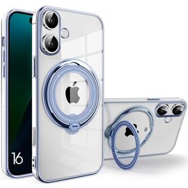 Coque Pour Iphone 16, Protection Silicone Antichoc Avec Contour Bleu Et Support Magnétique - E.F.Connection