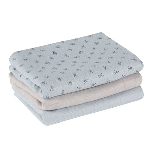 Lot De 3 Couches Lavables En Coton Bio 'lil Planet' 80x80 Cm - Bleu Clair/Gris - Roba