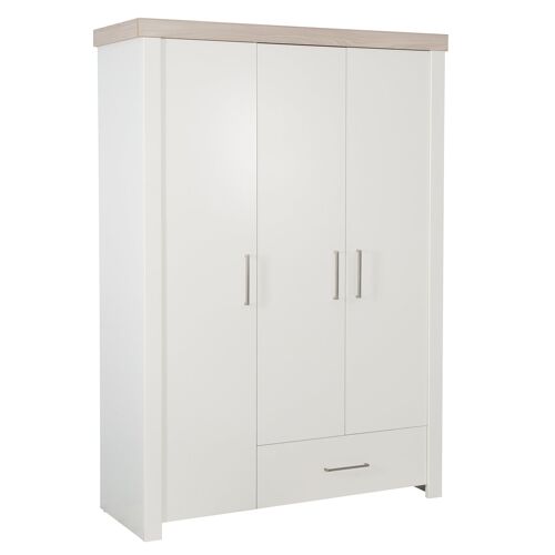 Roba Armoire Bébé 3 Portes Lucy - Avec 1 Penderie 5 Étagères Et 1 Tiroir - Garde-Robe Bébé - Blanc Canadien / Décor Bois